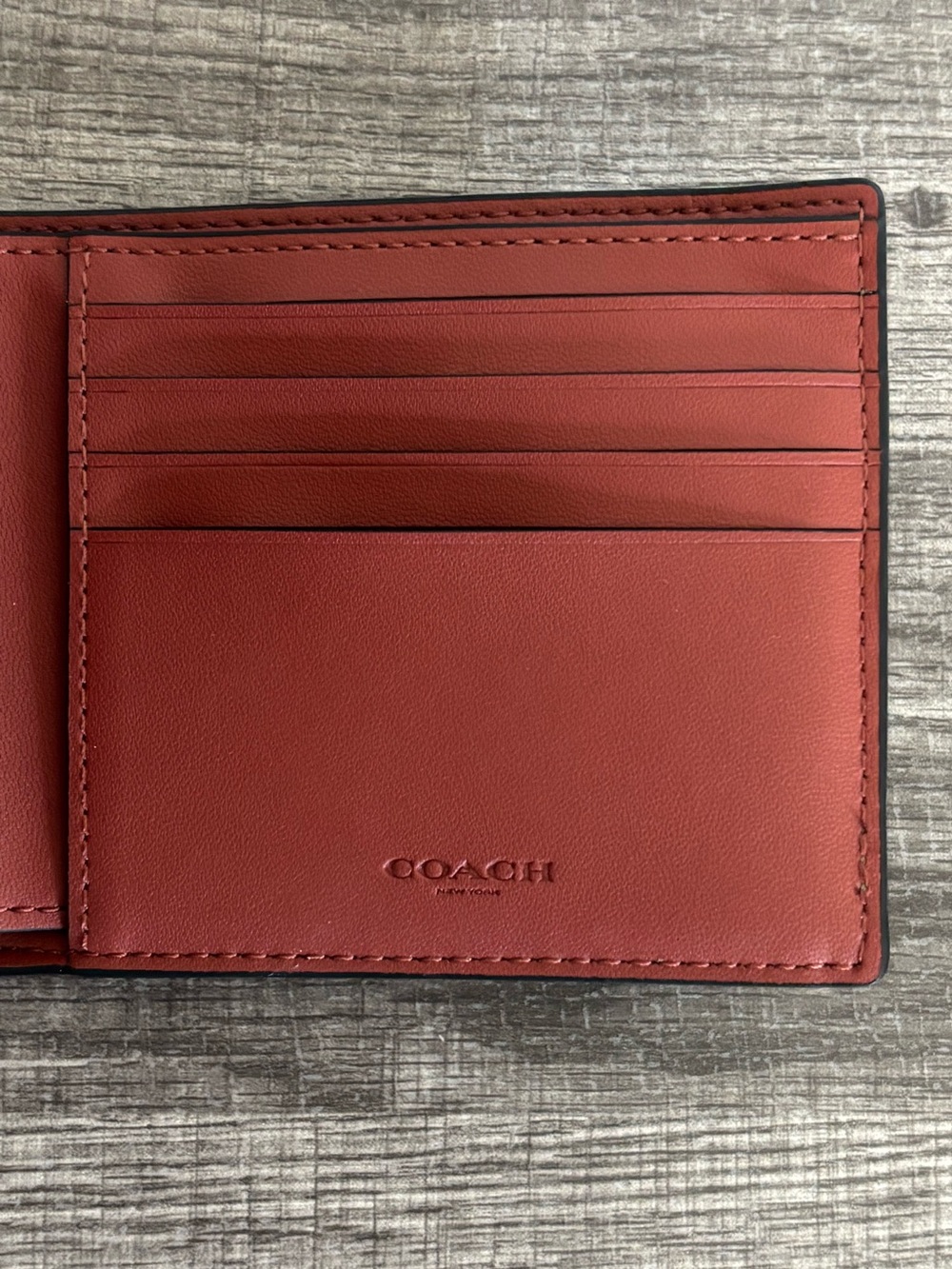 Coach Signature Canvas Bifold Wallet with Red and Orange Stripes - Picture 8 of 11